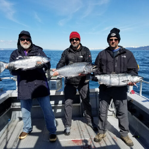 3 men each holding a fish